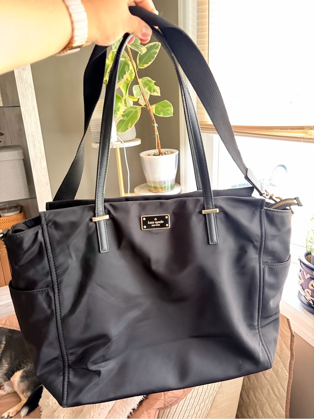 kate spade Black Nylon Tote with Dual Handles and Shoulder Strap large